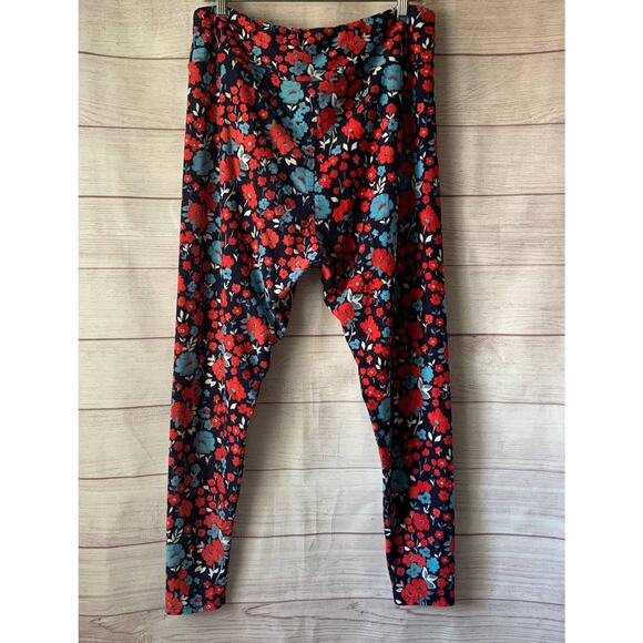 LuLaRoe Blue and Red Floral Leggings Size TC2 - Picture 4 of 16
